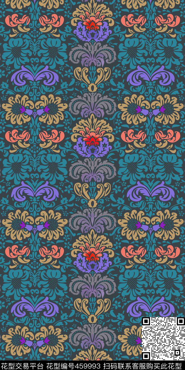 欧式宫廷风复古中世纪装饰花纹传统印花华亿平台下载（图片编号: 459993） - 瓦栏（Walan）