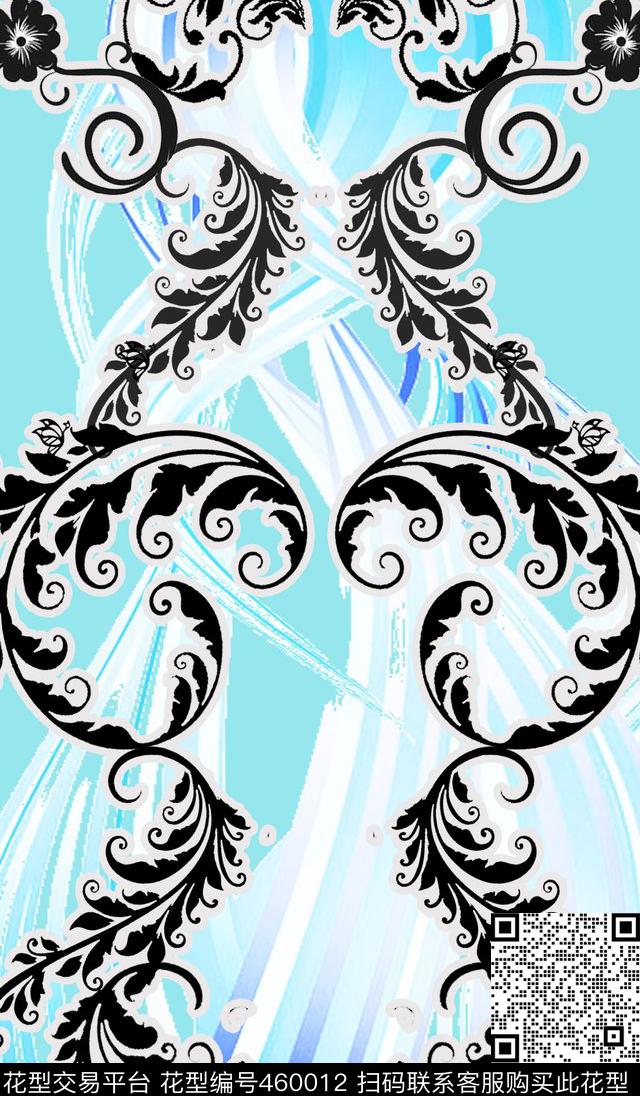 定位花卷草纹连衣裙数码印花华亿平台下载（图片编号: 460012） - 瓦栏（Walan）