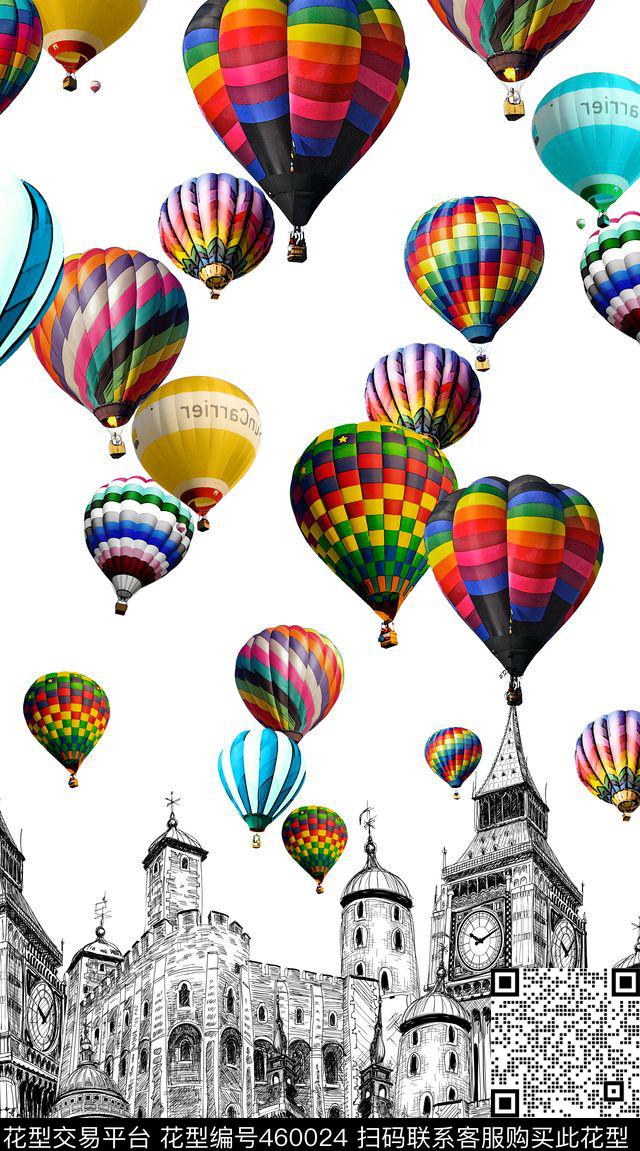 定位手绘建筑热气球数码印花华亿平台下载（图片编号: 460024） - 瓦栏（Walan）