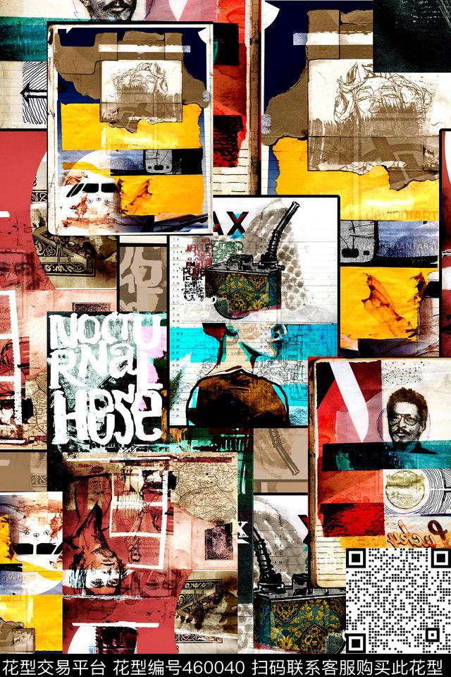 抽象复古人物数码印花华亿平台下载（图片编号: 460040） - 瓦栏（Walan）
