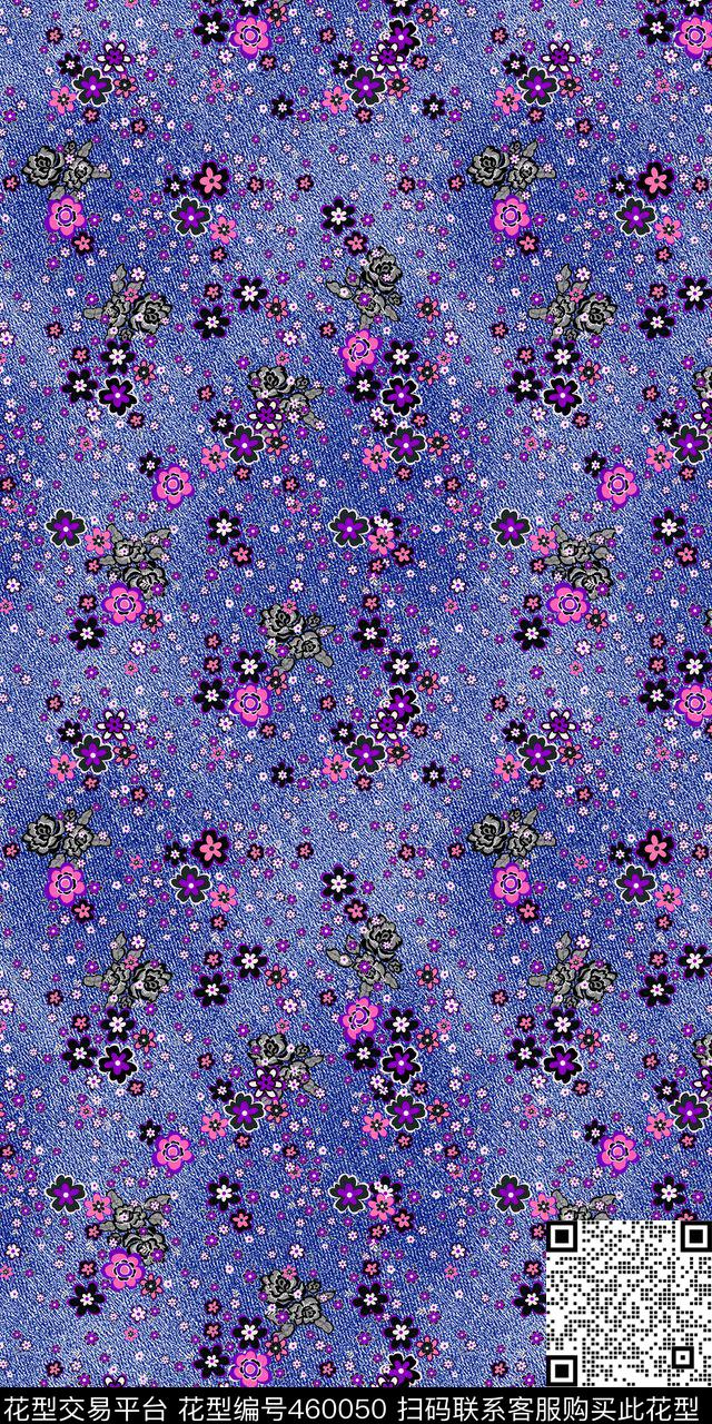 复古蓝紫色碎花数码印花华亿平台下载（图片编号: 460050） - 瓦栏（Walan）