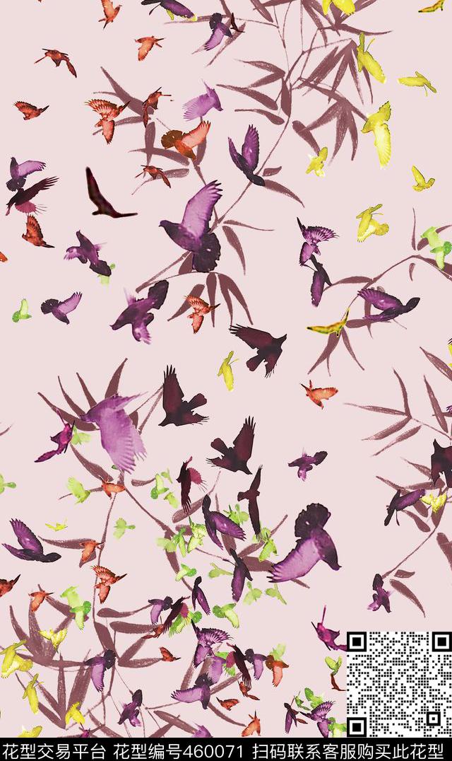 纯色底花卉柳叶数码印花华亿平台下载（图片编号: 460071） - 瓦栏（Walan）