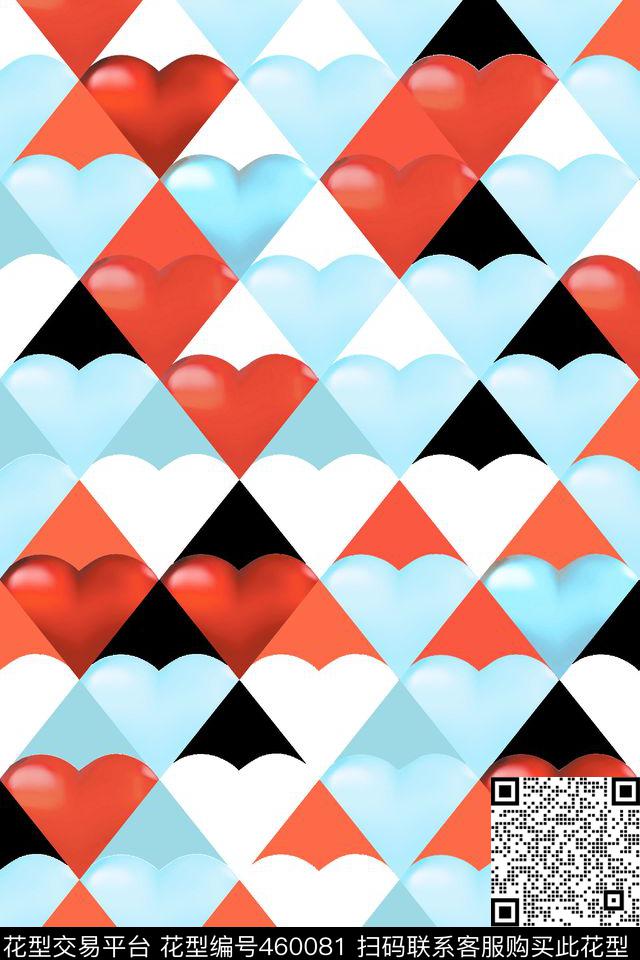 爱心几何菱形格数码印花华亿平台下载（图片编号: 460081） - 瓦栏（Walan）