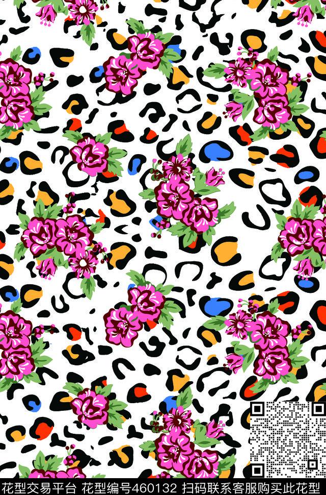 豹纹花朵随意风数码印花华亿平台下载（图片编号: 460132） - 瓦栏（Walan）
