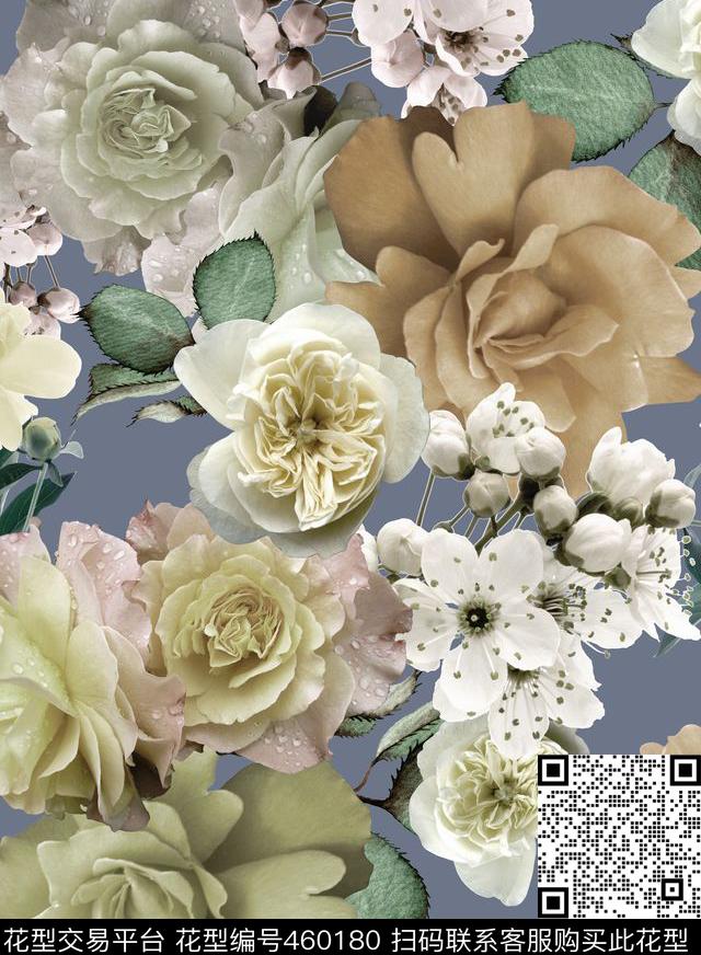 复古怀旧写实花卉沙发布华亿平台数码印花华亿平台下载（图片编号: 460180） - 瓦栏（Walan）
