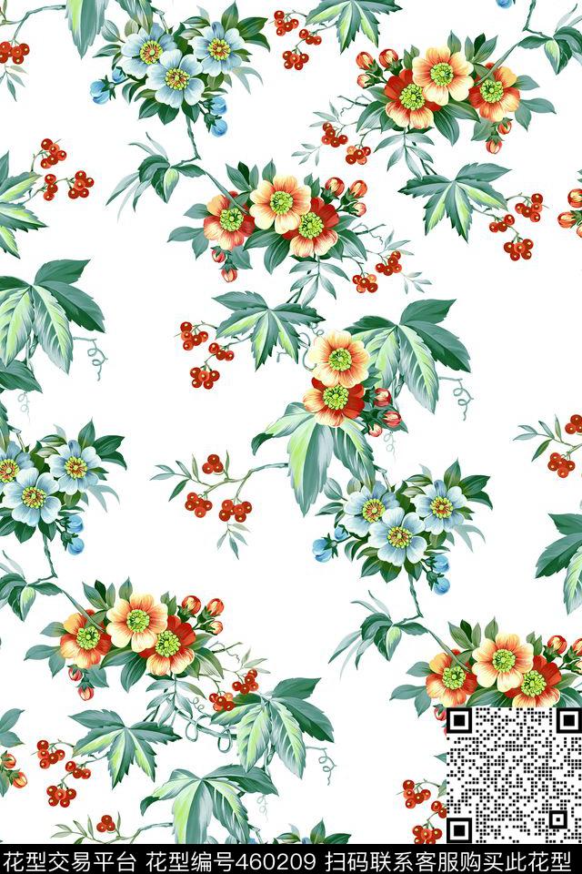 大绿叶子橘色田园数码印花华亿平台下载（图片编号: 460209） - 瓦栏（Walan）