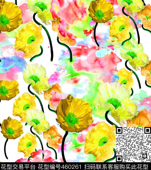 现代抽象鲜花数码印花华亿平台下载（图片编号: 460261） - 瓦栏（Walan）