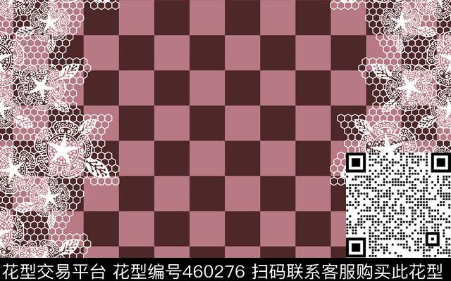 仿蕾丝双边定位方格传统印花华亿平台下载（图片编号: 460276） - 瓦栏（Walan）