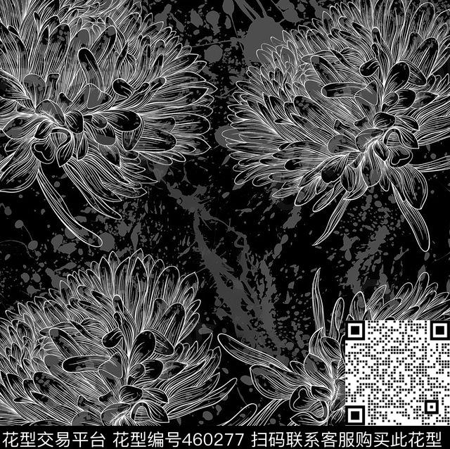 暗底笔触勾线传统印花华亿平台下载（图片编号: 460277） - 瓦栏（Walan）