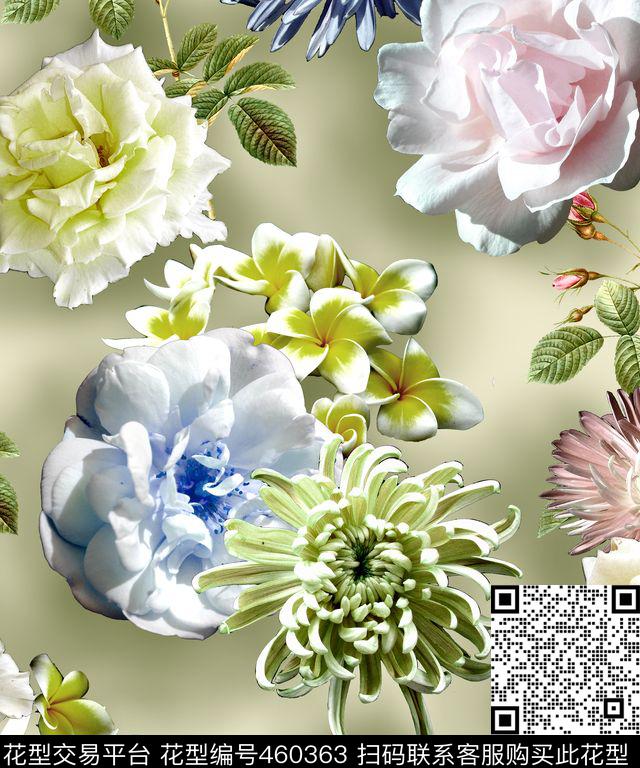 时尚花卉叶子数码印花华亿平台下载（图片编号: 460363） - 瓦栏（Walan）