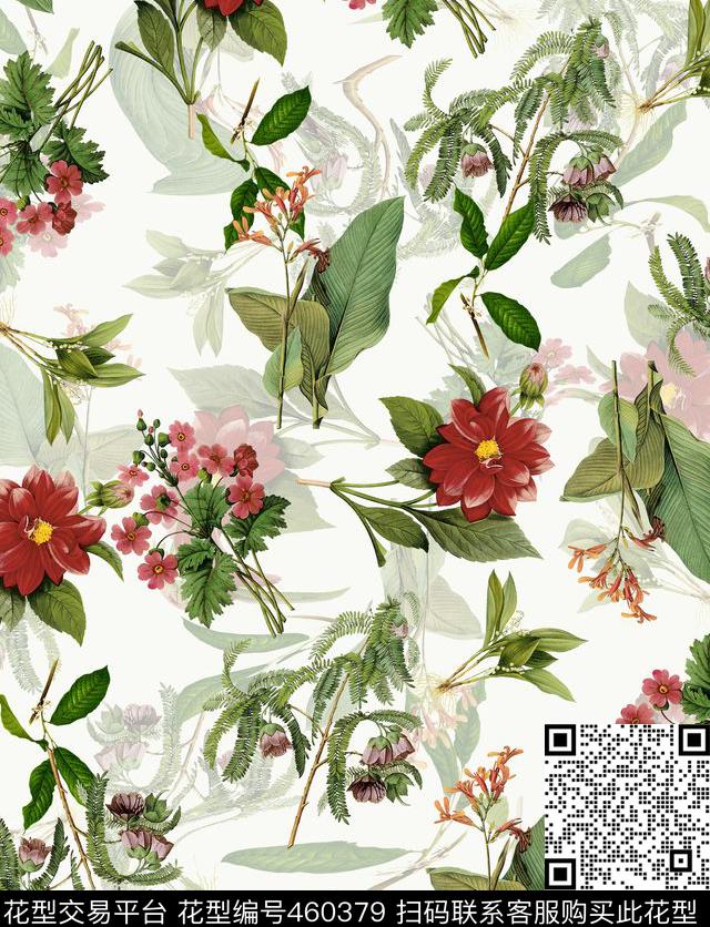 复古手绘花卉流动数码印花华亿平台下载（图片编号: 460379） - 瓦栏（Walan）