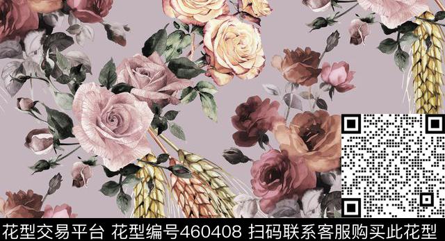 复古怀旧手绘花卉沙发布印花数码印花华亿平台下载（图片编号: 460408） - 瓦栏（Walan）