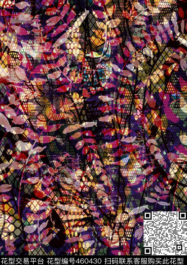 抽象植物树叶数码印花华亿平台下载（图片编号: 460430） - 瓦栏（Walan）