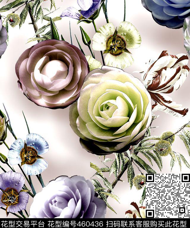 花卉时尚叶子数码印花华亿平台下载（图片编号: 460436） - 瓦栏（Walan）