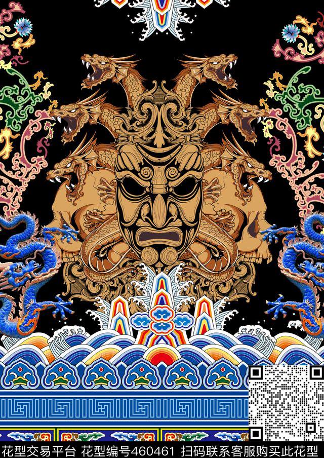 定位中国风建筑花纹龙数码印花华亿平台下载（图片编号: 460461） - 瓦栏（Walan）