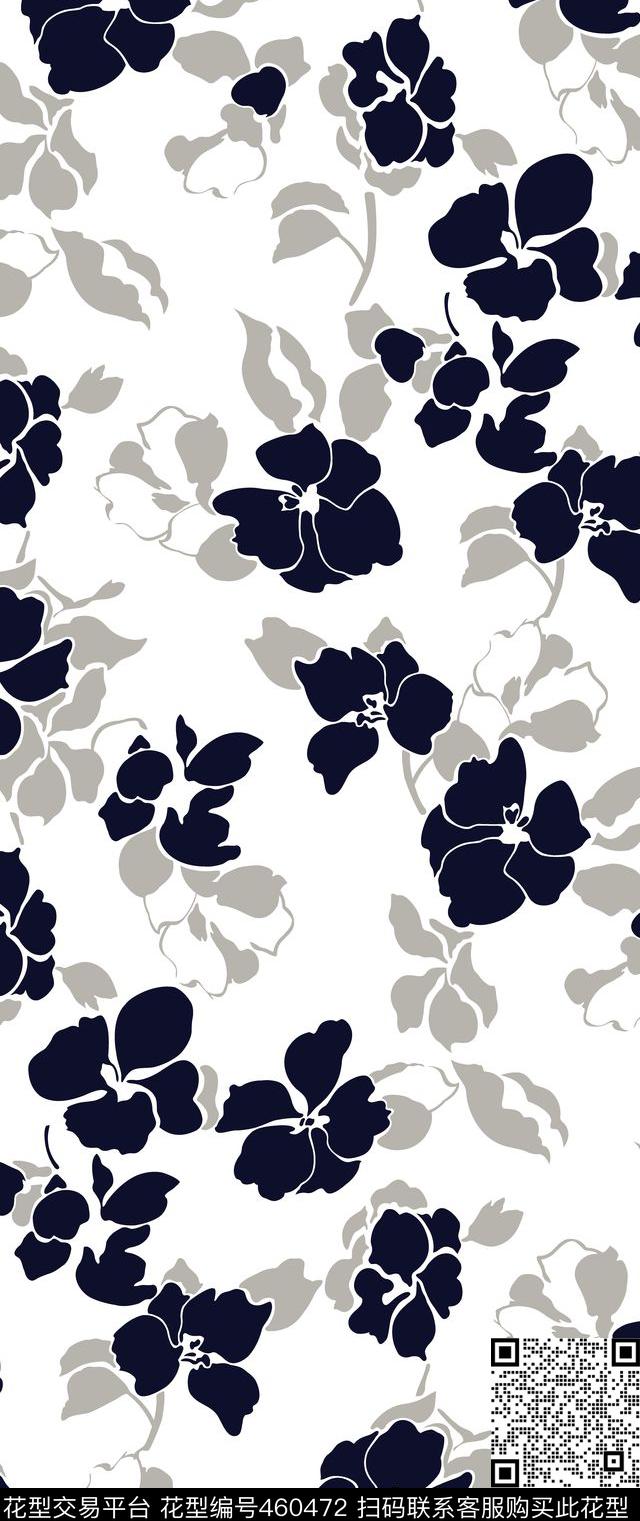 素雅经典黑白花卉传统印花华亿平台下载（图片编号: 460472） - 瓦栏（Walan）