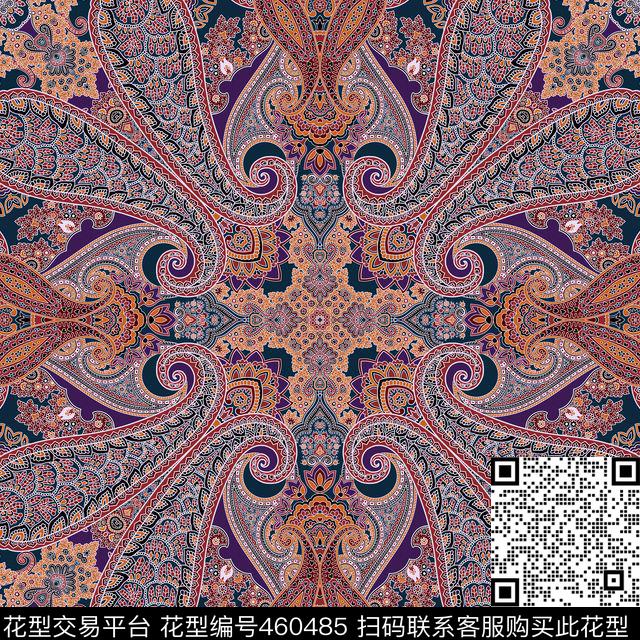 火腿花佩斯利方巾传统印花华亿平台下载（图片编号: 460485） - 瓦栏（Walan）