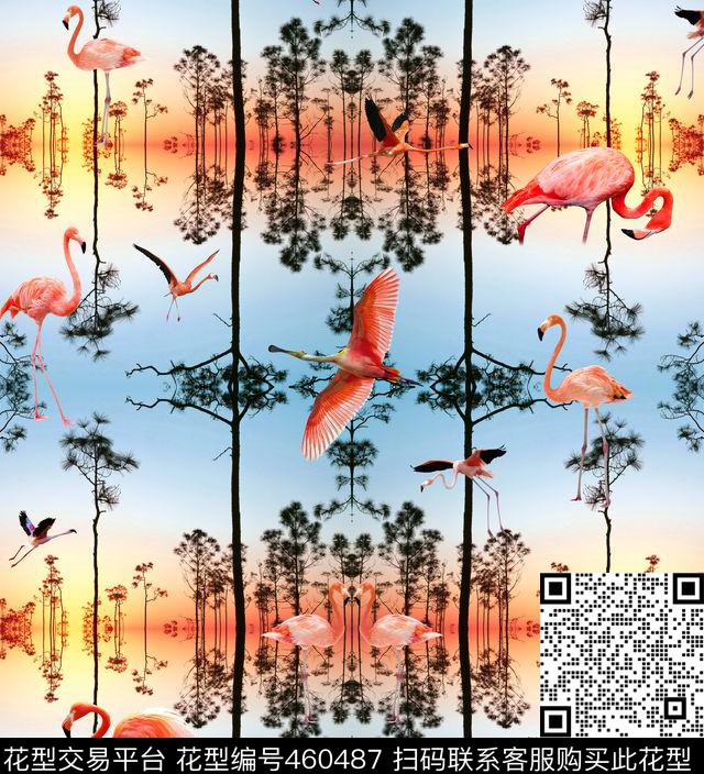 花卉火烈鸟惬意数码印花华亿平台下载（图片编号: 460487） - 瓦栏（Walan）