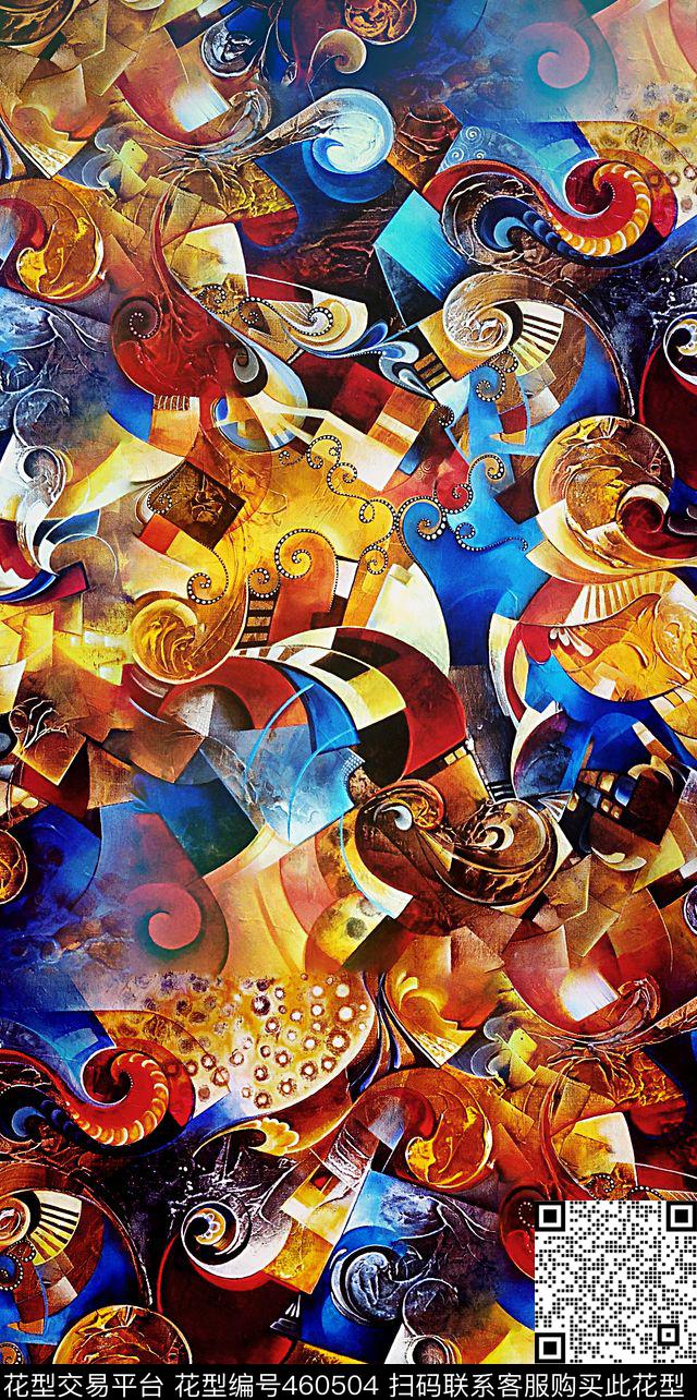 抽象炫彩几何数码印花华亿平台下载（图片编号: 460504） - 瓦栏（Walan）
