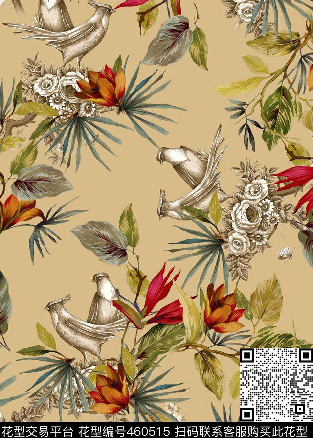 花卉花鸟叶数码印花华亿平台下载（图片编号: 460515） - 瓦栏（Walan）