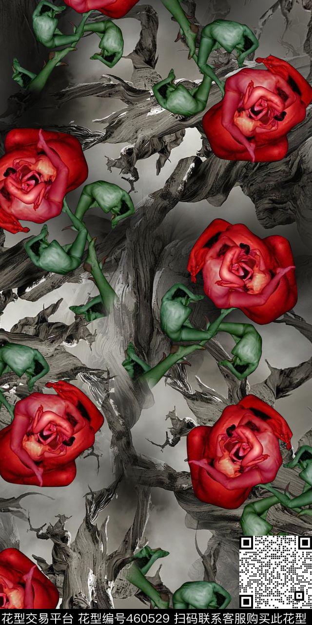 女装人体花抽象底数码印花华亿平台下载（图片编号: 460529） - 瓦栏（Walan）