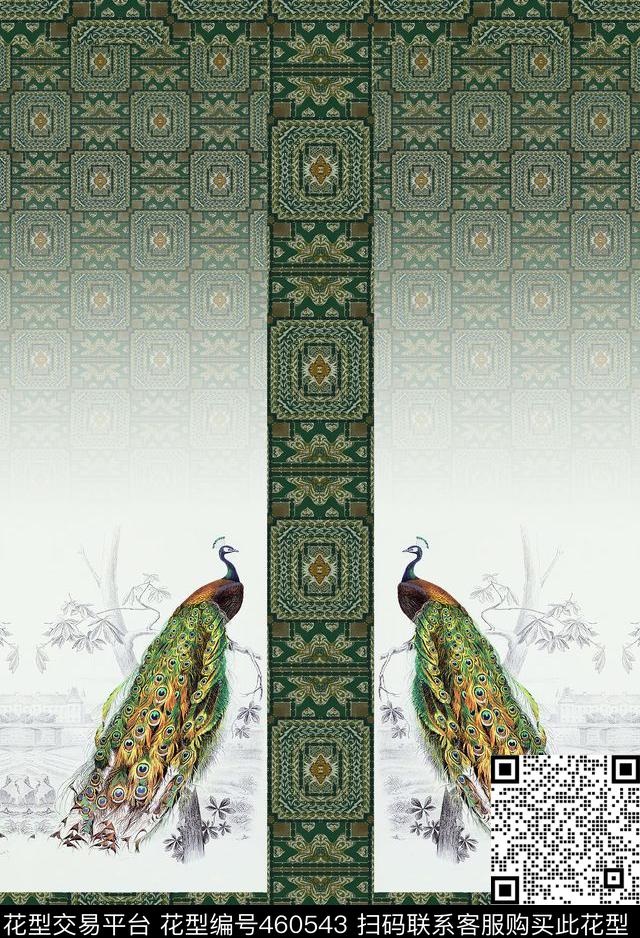 中国风孔雀DG欧式宫廷数码印花华亿平台下载（图片编号: 460543） - 瓦栏（Walan）