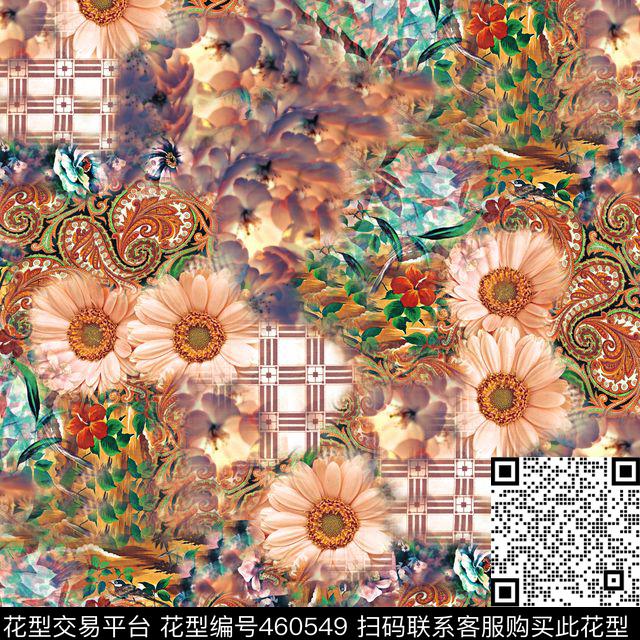 花卉腰果小格子数码印花华亿平台下载（图片编号: 460549） - 瓦栏（Walan）