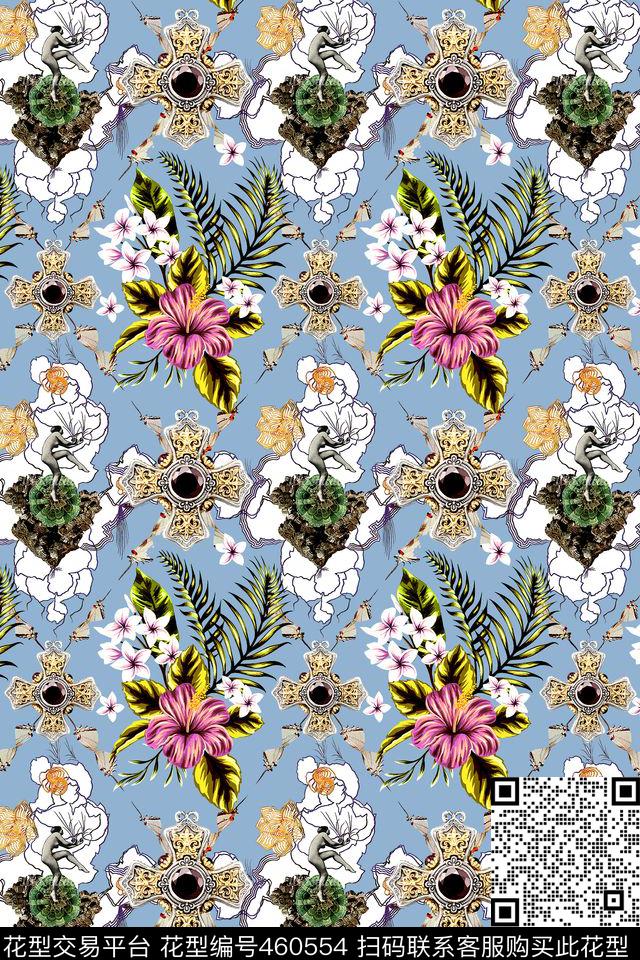 时尚几何花卉数码印花华亿平台下载（图片编号: 460554） - 瓦栏（Walan）