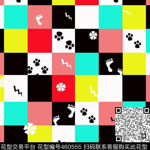 清新拼接脚印数码印花华亿平台下载（图片编号: 460555） - 瓦栏（Walan）