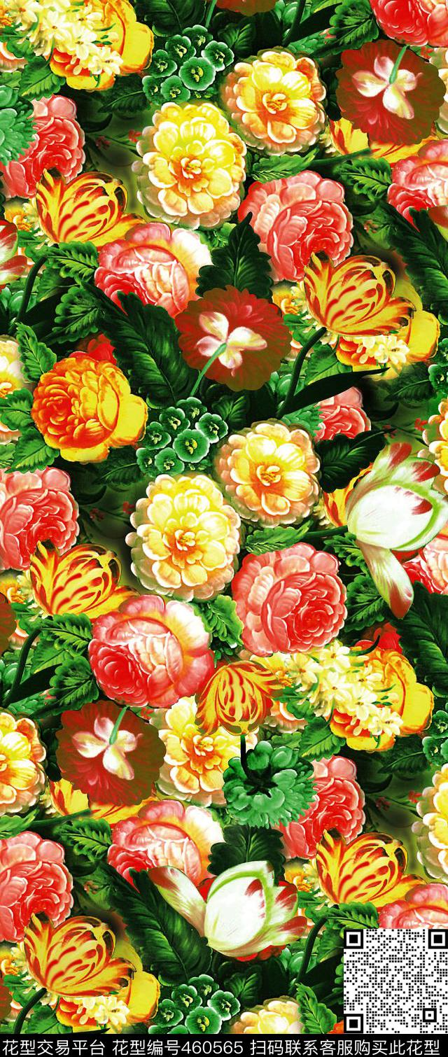 玫瑰油画花卉幻彩数码印花华亿平台下载（图片编号: 460565） - 瓦栏（Walan）