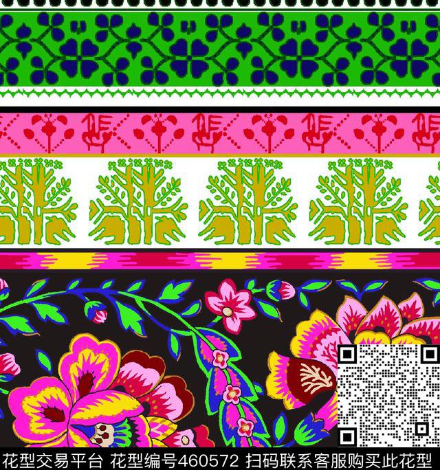 民族风抽象花卉横条传统印花华亿平台下载（图片编号: 460572） - 瓦栏（Walan）