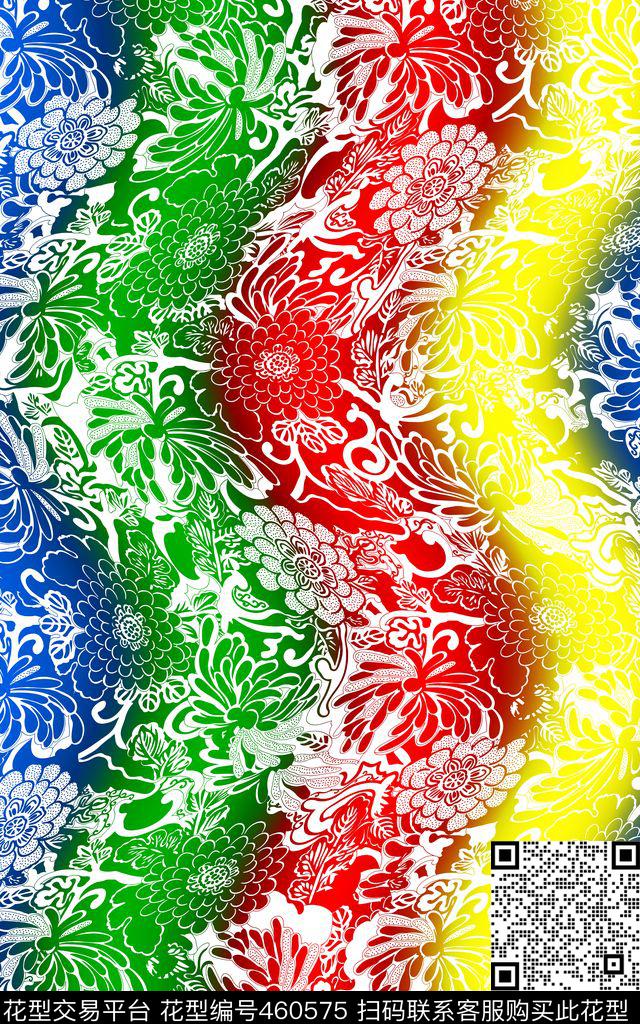 幻彩波浪花卉数码印花华亿平台下载（图片编号: 460575） - 瓦栏（Walan）