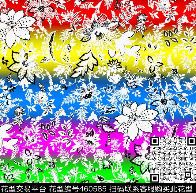 幻彩横条花卉抽象花朵数码印花华亿平台下载（图片编号: 460585） - 瓦栏（Walan）