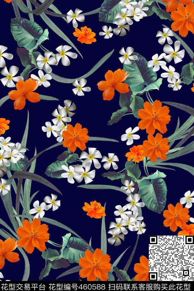 叶子花朵马蹄莲数码印花华亿平台下载（图片编号: 460588） - 瓦栏（Walan）