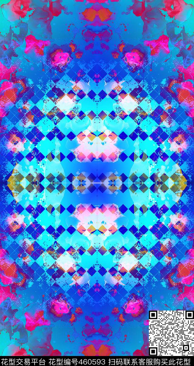 斑斓杜鹃花格子数码印花华亿平台下载（图片编号: 460593） - 瓦栏（Walan）