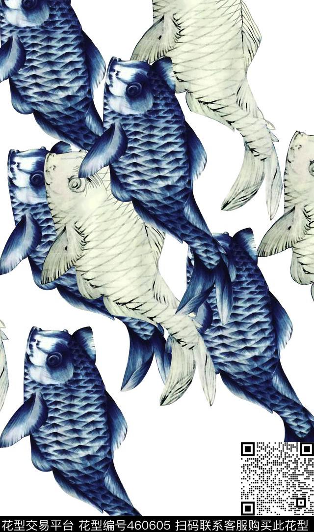 简约线条鱼数码印花华亿平台下载（图片编号: 460605） - 瓦栏（Walan）