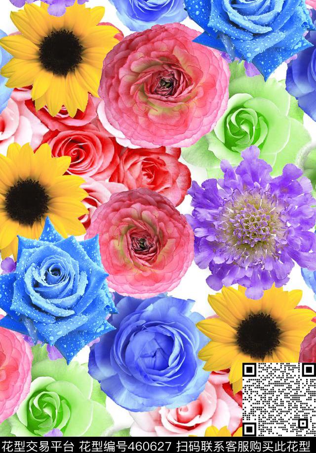 花卉满版花朵黑底数码印花华亿平台下载（图片编号: 460627） - 瓦栏（Walan）