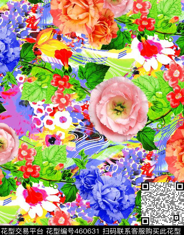 幻彩花卉抽象底纹时尚女装数码印花华亿平台下载（图片编号: 460631） - 瓦栏（Walan）