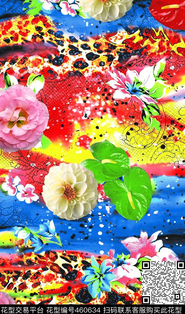 幻彩花卉抽象豹点时尚女装数码印花华亿平台下载（图片编号: 460634） - 瓦栏（Walan）