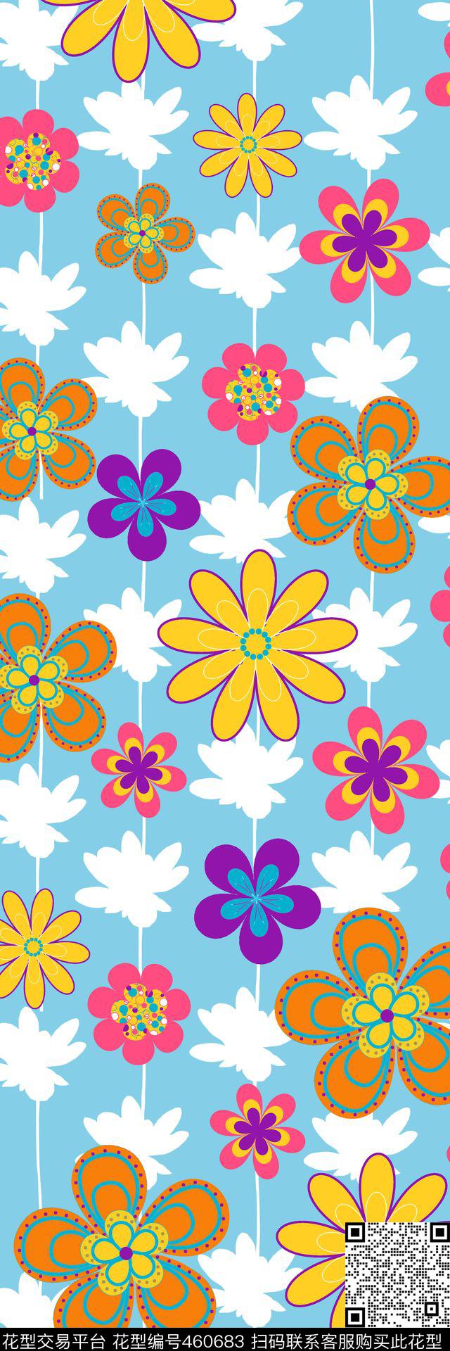 马卡龙色彩几何花卉色系传统印花华亿平台下载（图片编号: 460683） - 瓦栏（Walan）