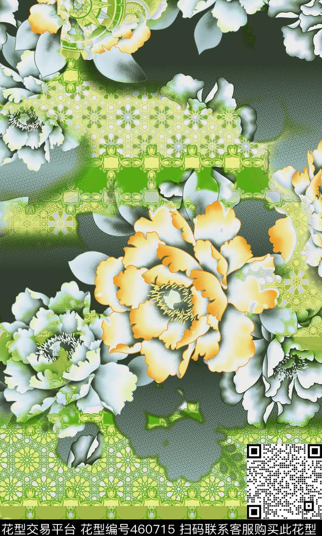 复古花卉几何数码印花华亿平台下载（图片编号: 460715） - 瓦栏（Walan）