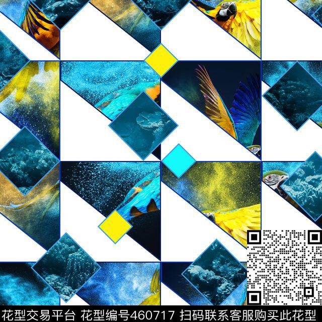 拼接几何海洋鸟数码印花华亿平台下载（图片编号: 460717） - 瓦栏（Walan）