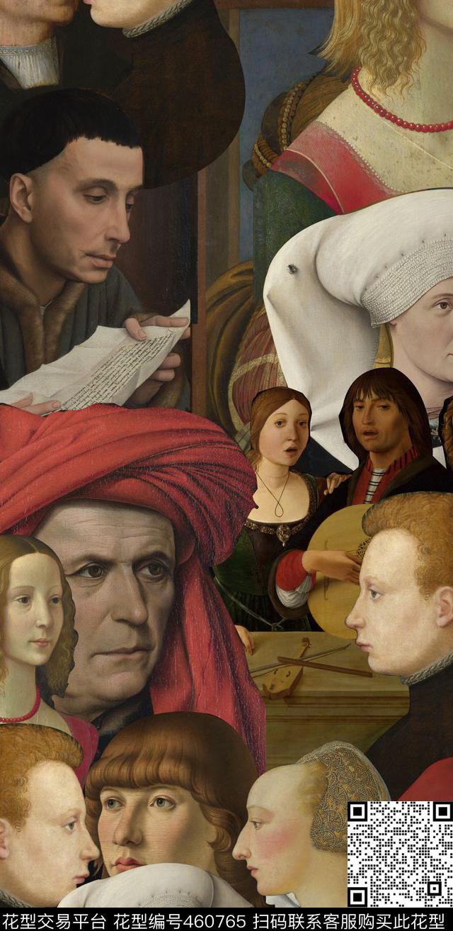 时尚大牌人物油画围巾数码印花华亿平台下载（图片编号: 460765） - 瓦栏（Walan）