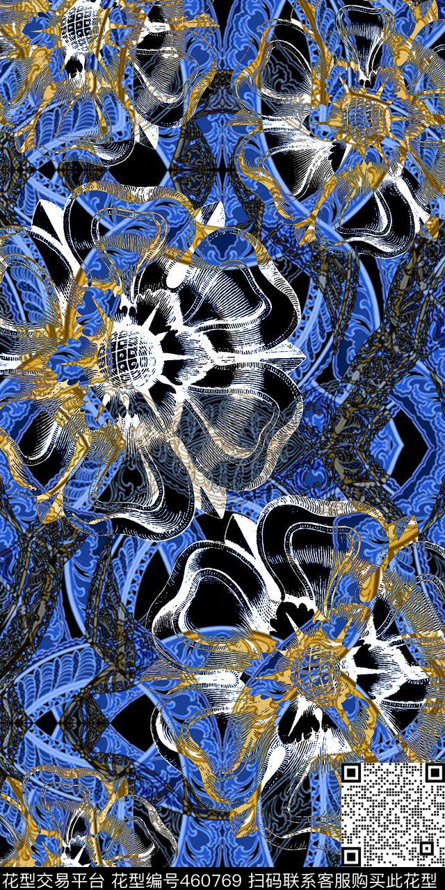 抽象时尚元素数码印花华亿平台下载（图片编号: 460769） - 瓦栏（Walan）