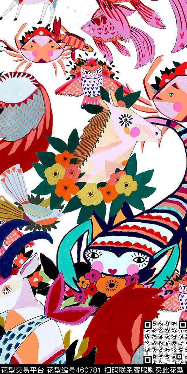 创意手绘儿童插画流行时尚数码印花华亿平台下载（图片编号: 460781） - 瓦栏（Walan）