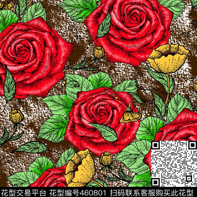 大红花大气时尚花卉传统印花华亿平台下载（图片编号: 460801） - 瓦栏（Walan）