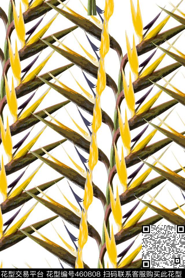 抽象鹤望兰花卉数码印花华亿平台下载（图片编号: 460808） - 瓦栏（Walan）