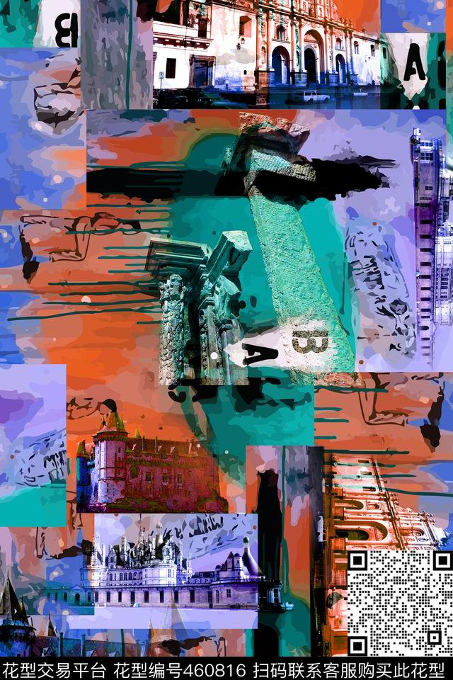 抽象拼图欧式数码印花华亿平台下载（图片编号: 460816） - 瓦栏（Walan）