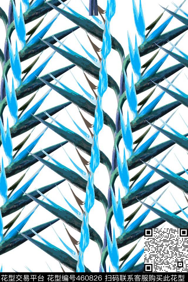 抽象鹤望兰花卉数码印花华亿平台下载（图片编号: 460826） - 瓦栏（Walan）