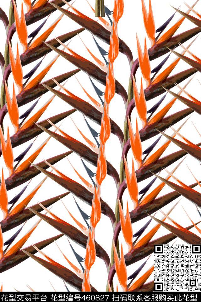 抽象鹤望兰花卉数码印花华亿平台下载（图片编号: 460827） - 瓦栏（Walan）